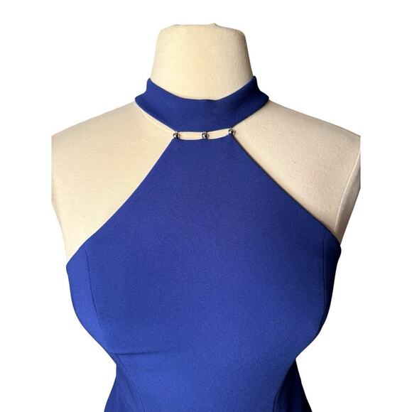 BCBGMAXAZRIA NEW Makenna Halter Dress Blue Asymmetrical Hem Size 8 Cocktail - Picture 4 of 11
